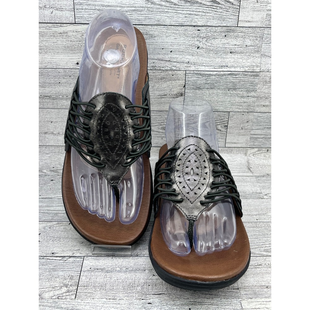 Rockport Cobb Hill Collection Women's Black Silver Braided Thong Sandals Size 9W